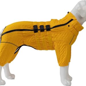 Warm Dog Coat Double Layers Dog Vest, 6 Legs Covered Windproof Waterproof Reflective Warm Dog Vest Outdoor Skating Dog Costume for Small Medium Large Dogs Yellow S