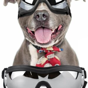 NAMSAN Dog Goggles Medium to Large Dog UV Sunglasses Windproof Anti-Dust Antifog Pet Dog Glasses Outdoor Protection, Medium Size Dogs Sunglasses with Elastic Straps, Black