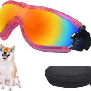 Mitubati Dog Sunglasses Pet Goggles for Medium Large UV Protection Wind Protection Dust Protection Adjustable Strap Dog Glasses Suitable for Snow Beach Motorcycle ((Pink Frame Red Lenses))