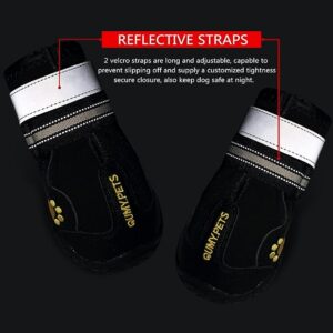 QUMY Dog Boots Waterproof Shoes for Dogs with Reflective Strips Rugged Anti-Slip Sole Black 4PCS (Size 7: 3.2"x2.8"(L*W), Black) - Image 5