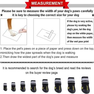 QUMY Dog Boots Waterproof Shoes for Dogs with Reflective Strips Rugged Anti-Slip Sole Black 4PCS (Size 7: 3.2"x2.8"(L*W), Black) - Image 2