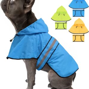 Weesiber Waterproof Adjustable Dog Raincoat - Reflective Dog Rain Jacket with Hoodie, Lightweight Dog Rain Coat Dog Poncho Slicker for Small Medium and Large Dogs (Small, Blue)