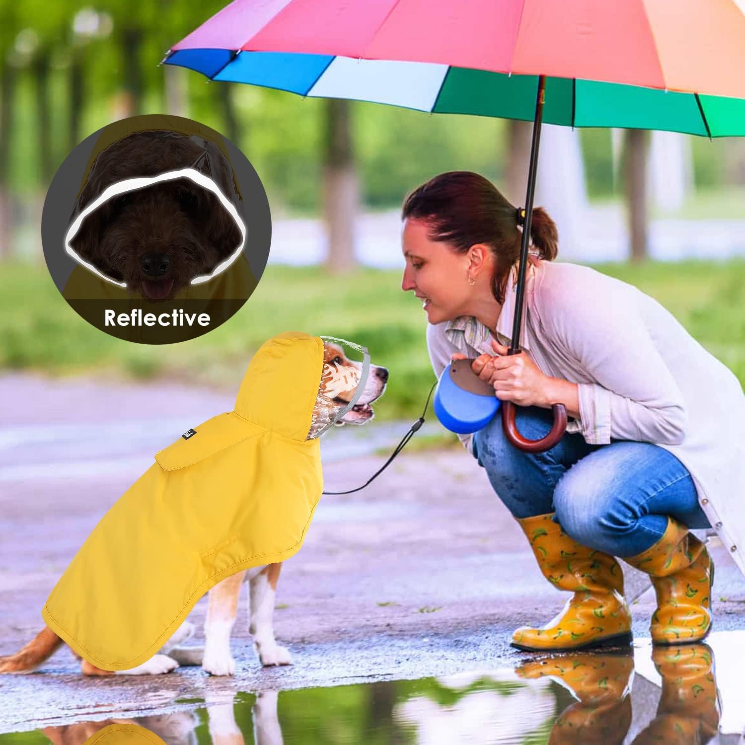 AUTOWT Waterproof Dog Raincoat, Clear Hooded Double Layer Dogs Rain Jacket for Small Medium Large Dogs, Dog Poncho with Reflective Strip Adjustable Velcro Straps and Storage Pocket - Image 7