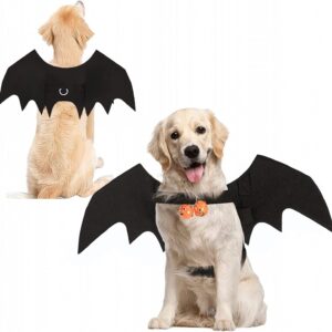 Bowtus Halloween Dog Bat Wings Pet Costume with Pumpkin Bells for Halloween Party Decorations, Cute Puppy Dog and Cat Collar Bat Wings Cosplay Party Dress Up Funny Cool Appare(Large)