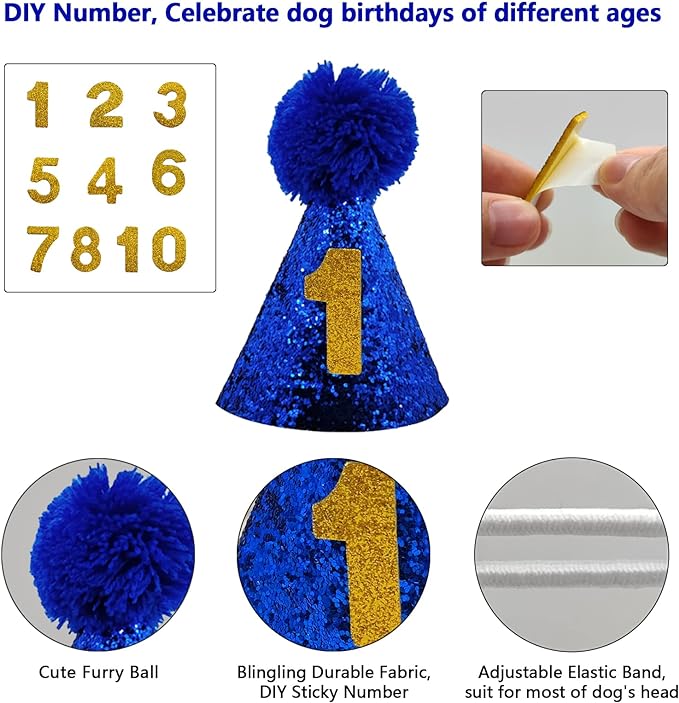 Dog Birthday Party Supplies, LMSHOWOWO Reusable Boy Dog Birthday Bandana Scarf Set, Cute Dog Birthday Hat with Number Bowtie Tie Collar for Small Medium Large Dog Pet (Blue) - Image 6