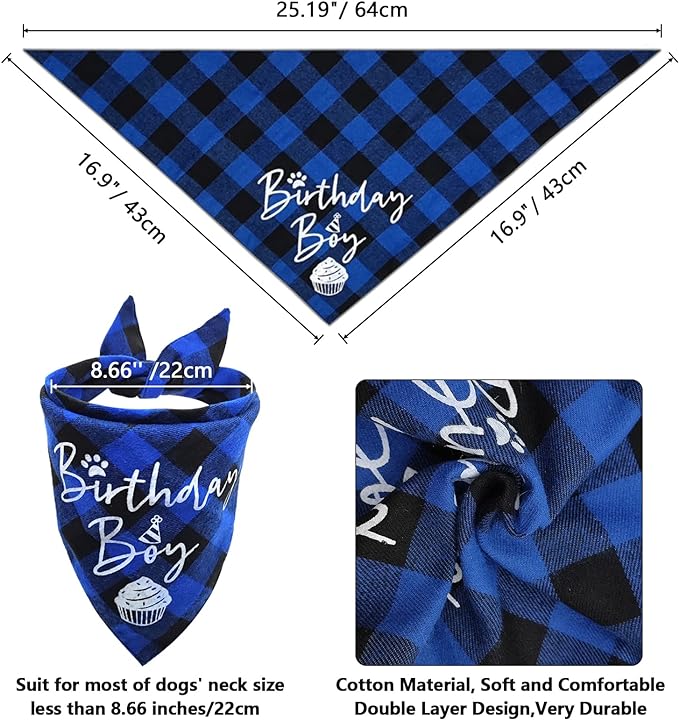 Dog Birthday Party Supplies, LMSHOWOWO Reusable Boy Dog Birthday Bandana Scarf Set, Cute Dog Birthday Hat with Number Bowtie Tie Collar for Small Medium Large Dog Pet (Blue) - Image 4