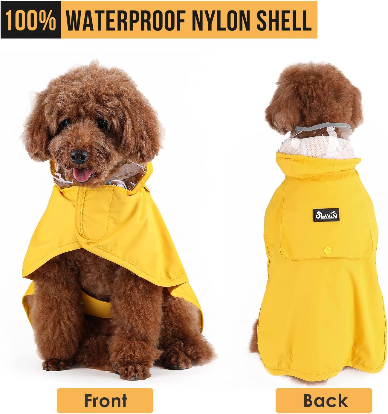 AUTOWT Waterproof Dog Raincoat, Clear Hooded Double Layer Dogs Rain Jacket for Small Medium Large Dogs, Dog Poncho with Reflective Strip Adjustable Velcro Straps and Storage Pocket - Image 3
