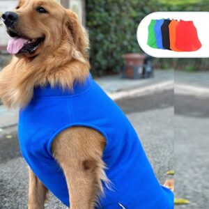 Dog Winter Vest Warm Breathable Dog Polar Fleece Vest Jacket, Lightweight Round Neck Winter Coat with Leash Neck Hole for Small Medium Large Dogs Blue XXL