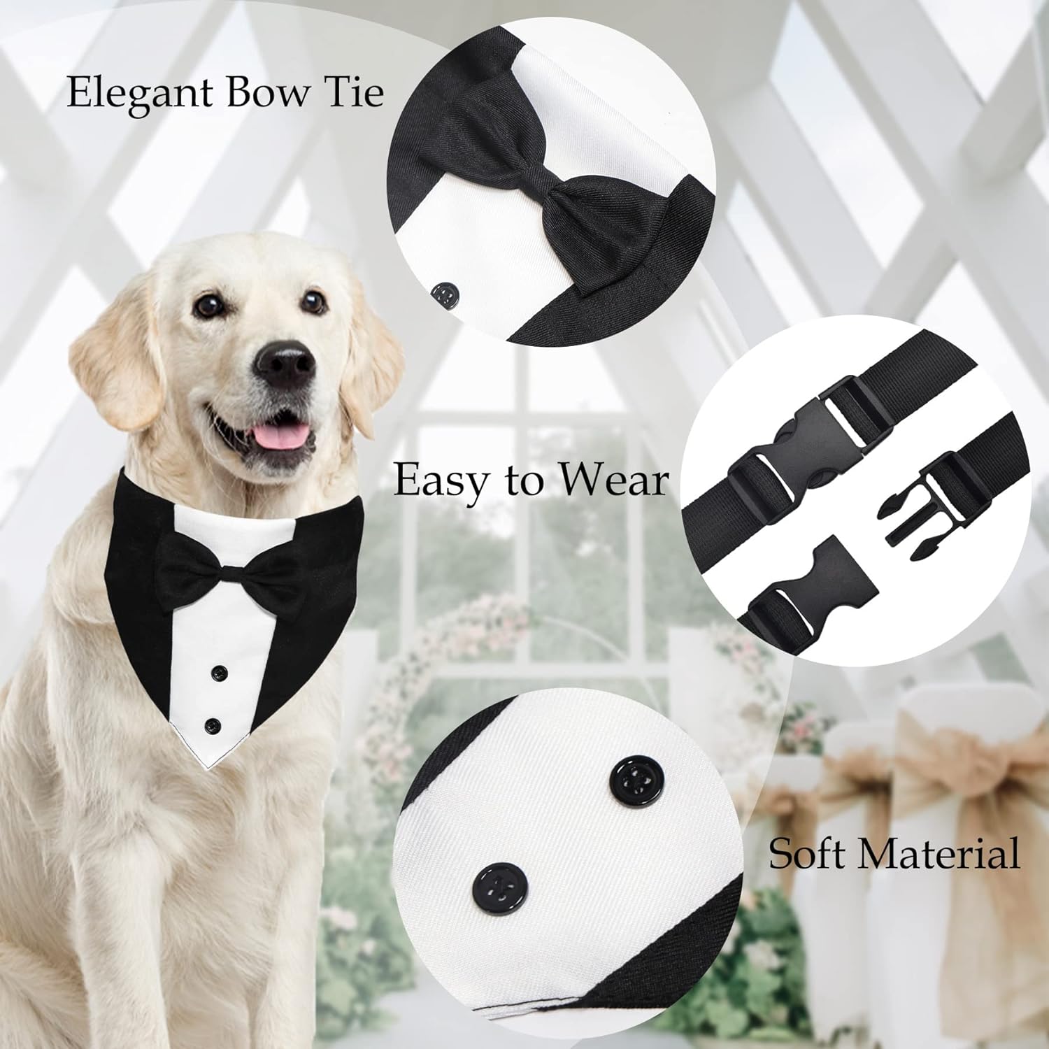 GOYOSWA Dog Tuxedo Dog Suit Dog Wedding Bandana Collar with Bow Tie, Adjustable Dog Tux Formal Dog Costumes, Engagement Birthday Gifts for Small Medium Large Dogs Pets (Large: Neck 15?-25?) - Image 3