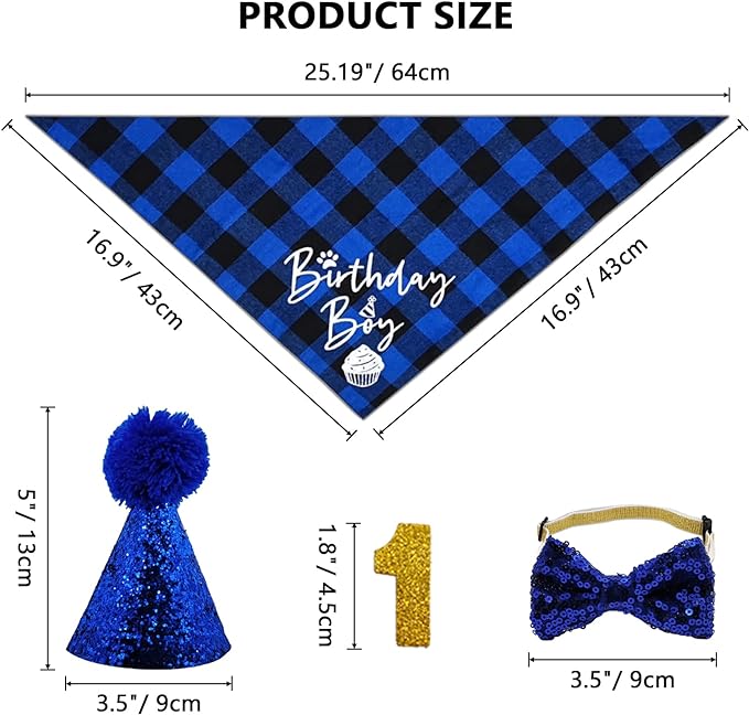 Dog Birthday Party Supplies, LMSHOWOWO Reusable Boy Dog Birthday Bandana Scarf Set, Cute Dog Birthday Hat with Number Bowtie Tie Collar for Small Medium Large Dog Pet (Blue) - Image 5