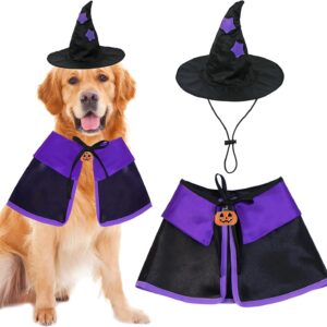GOYOSWA Dog Halloween Costumes, Dog Witch Costume Halloween Dog Witch Cloak Cape Wizard Hat Halloween Costumes for Small Medium Large Dogs Pets(Dog Witch Costume, Large)