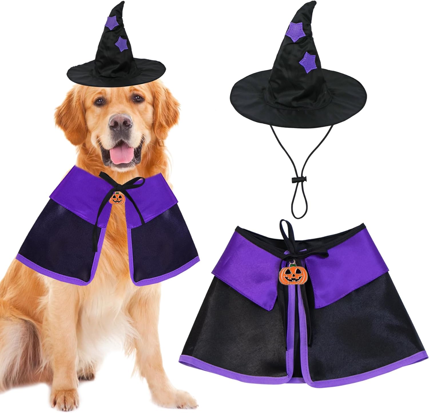 GOYOSWA Dog Halloween Costumes, Dog Witch Costume Halloween Dog Witch Cloak Cape Wizard Hat Halloween Costumes for Small Medium Large Dogs Pets(Dog Witch Costume, Large)