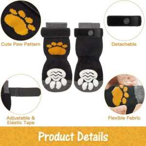 SCIROKKO 3 Pairs Anti-Slip Dog Socks - Adjustable Pet Non-Slip Paw Protection with Golden Paw Pattern for Puppy Doggy Indoor Traction Control Wear on Floor - Image 4