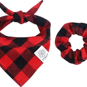 Dog Bandana & Matching Scrunchie Set Girl Triangle Dog Scarf Bibs for Medium Large Dogs Pet Owner Mom Costumes Floral Beige