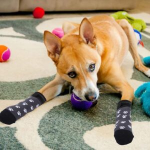 Dog Socks, Anti-Slip Pet Paw Protector with Straps, Traction Control for Indoor Hardwood Floors 3 Pairs Black (S) - Image 7