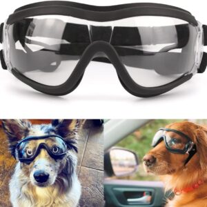 NAMSAN Dog Sunglasses Medium to Large Dog UV Transparent Goggles Windproof Anti-Dust Snowproof Pet Glasses with Elastic Straps, Clear