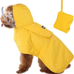 AUTOWT Waterproof Dog Raincoat, Clear Hooded Double Layer Dogs Rain Jacket for Small Medium Large Dogs, Dog Poncho with Reflective Strip Adjustable Velcro Straps and Storage Pocket