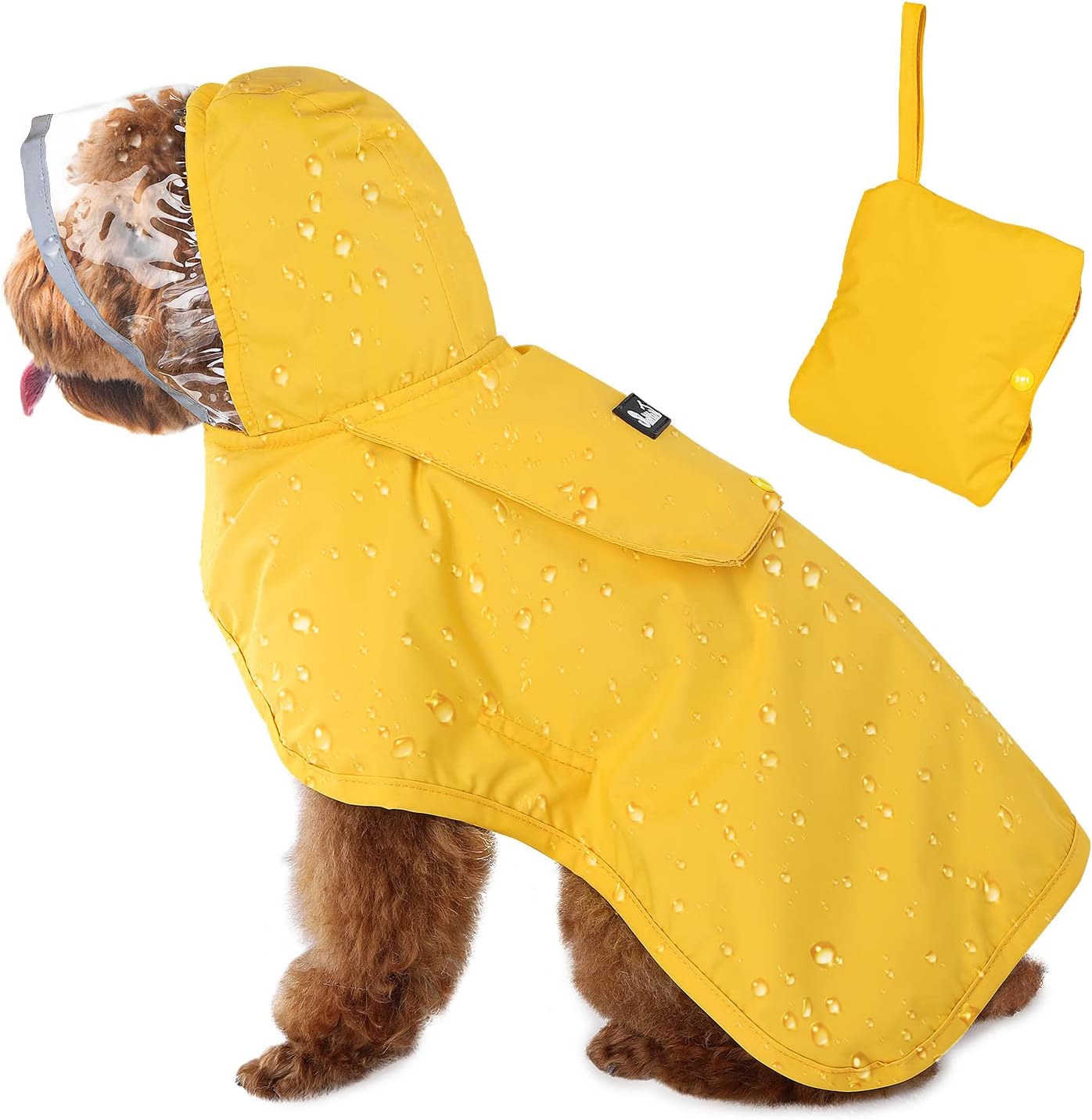 AUTOWT Waterproof Dog Raincoat, Clear Hooded Double Layer Dogs Rain Jacket for Small Medium Large Dogs, Dog Poncho with Reflective Strip Adjustable Velcro Straps and Storage Pocket