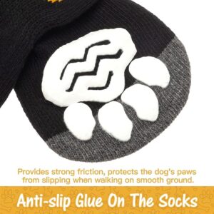 SCIROKKO 3 Pairs Anti-Slip Dog Socks - Adjustable Pet Non-Slip Paw Protection with Golden Paw Pattern for Puppy Doggy Indoor Traction Control Wear on Floor - Image 3