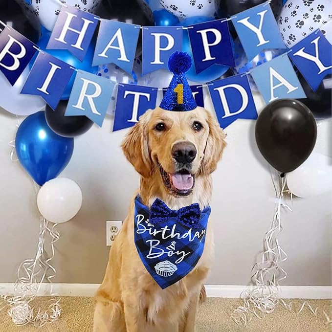 Dog Birthday Party Supplies, LMSHOWOWO Reusable Boy Dog Birthday Bandana Scarf Set, Cute Dog Birthday Hat with Number Bowtie Tie Collar for Small Medium Large Dog Pet (Blue) - Image 7