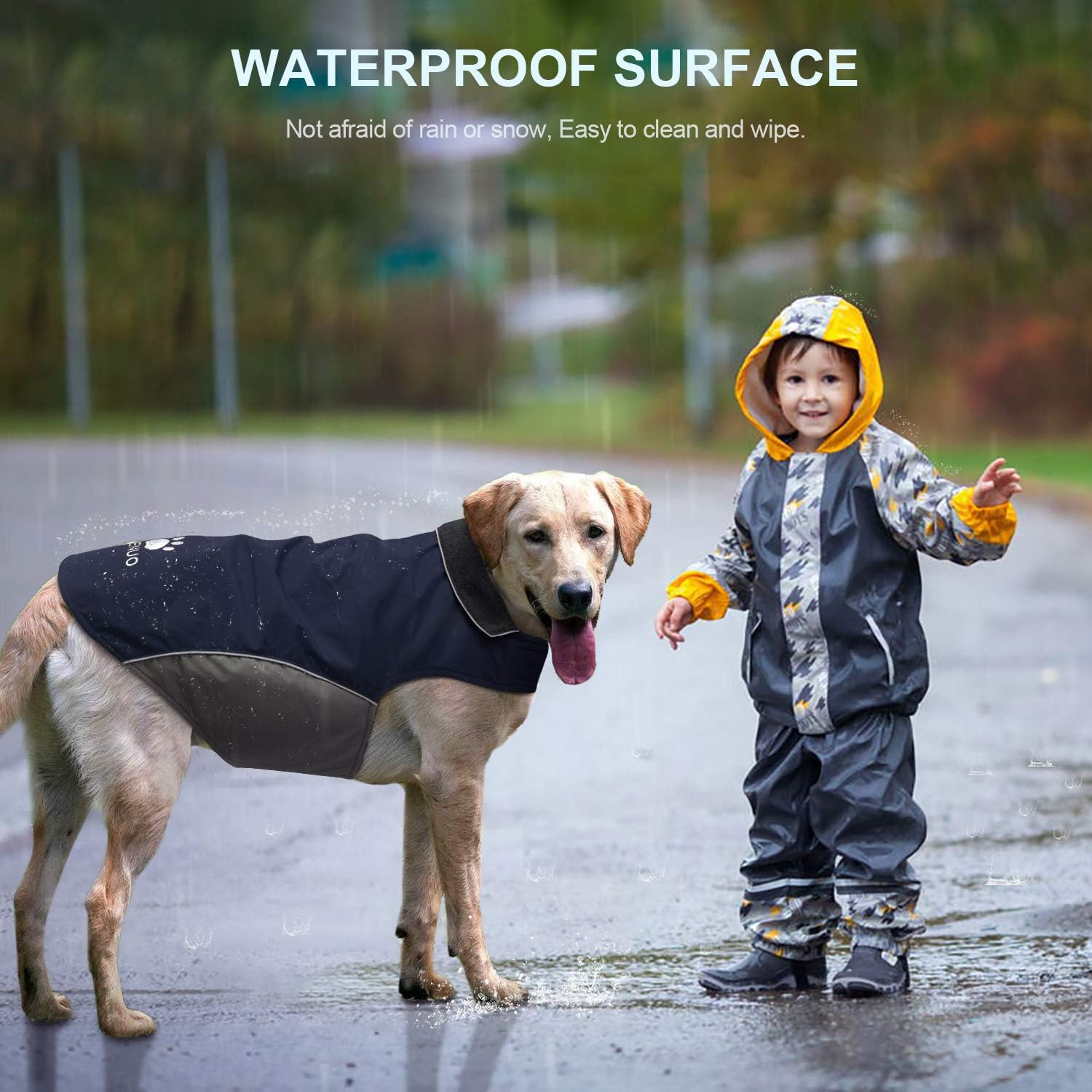 IREENUO Dog Raincoat, 100% Waterproof Dog Warm Jacket for Fall Winter, Rainproof Coat with Adjustable Velcro and Reflective Stripes for Medium Large Dogs (3XL, Blue) - Image 3