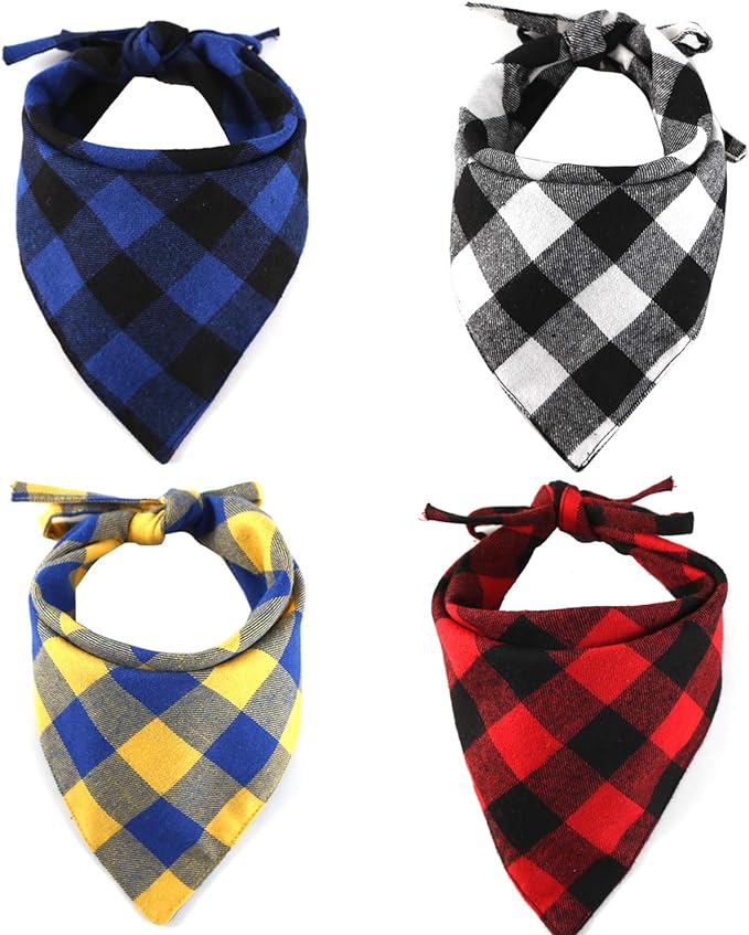 SLSON 4 Pack Dog Bandana, Plaid Printing Triangle Bibs Reversible Cotton Washable Scarfs for Pet Dog and Cat - Image 3