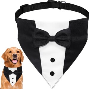 GOYOSWA Dog Tuxedo Dog Suit Dog Wedding Bandana Collar with Bow Tie, Adjustable Dog Tux Formal Dog Costumes, Engagement Birthday Gifts for Small Medium Large Dogs Pets (Large: Neck 15?-25?)