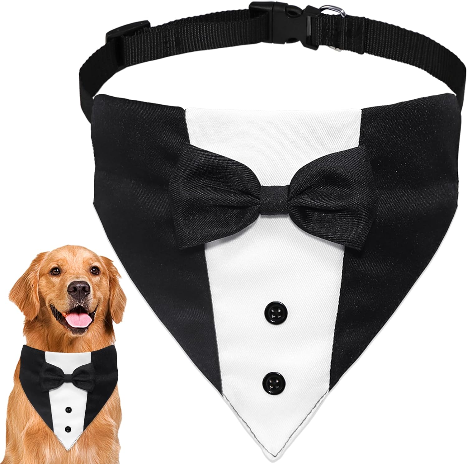 GOYOSWA Dog Tuxedo Dog Suit Dog Wedding Bandana Collar with Bow Tie, Adjustable Dog Tux Formal Dog Costumes, Engagement Birthday Gifts for Small Medium Large Dogs Pets (Large: Neck 15?-25?)