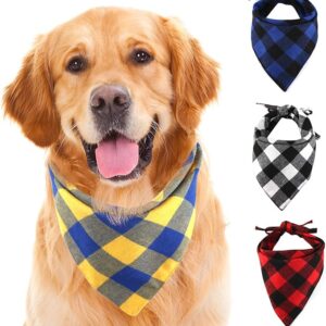 SLSON 4 Pack Dog Bandana, Plaid Printing Triangle Bibs Reversible Cotton Washable Scarfs for Pet Dog and Cat