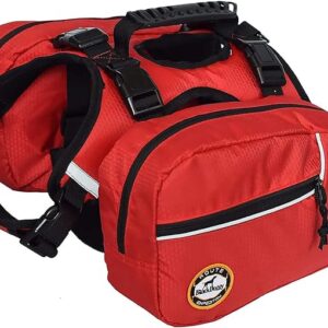 Dog Backpack Bagpacks Pets Harness Reflective Safety Adjustable Saddlebag Outdoor Hiking Travel Accessories with 2 Removable Packs for Large Dog Carry Products Red (L)