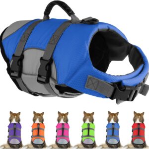 Mklhgty Dog Life Jacket, Reflective & Adjustable Dog Life Vest with Rescue Handle for Swimming and Boating, Ripstop Pet Safety Life Preserver for Small, Medium and Large Dogs
