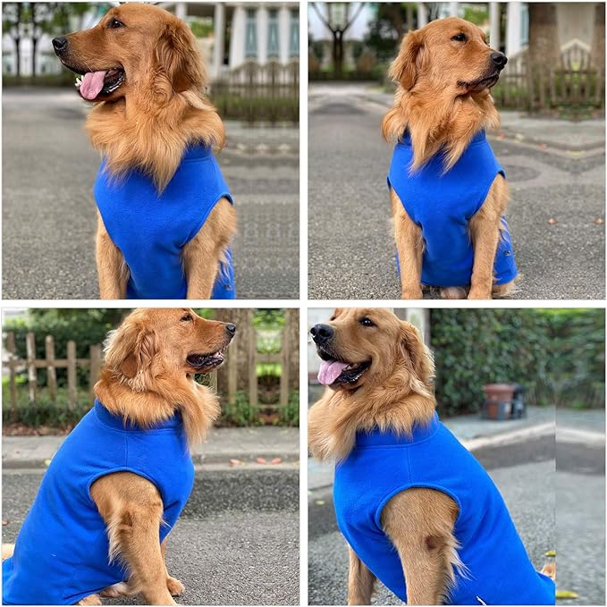 Dog Winter Vest Warm Breathable Dog Polar Fleece Vest Jacket, Lightweight Round Neck Winter Coat with Leash Neck Hole for Small Medium Large Dogs Blue XXL - Image 3