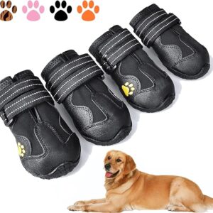 XSY&G Dog Boots,Waterproof Dog Shoes,Dog Booties with Reflective Rugged Anti-Slip Sole and Skid-Proof,Outdoor Dog Shoes for Medium to Large Dogs 4Pcs-Size7