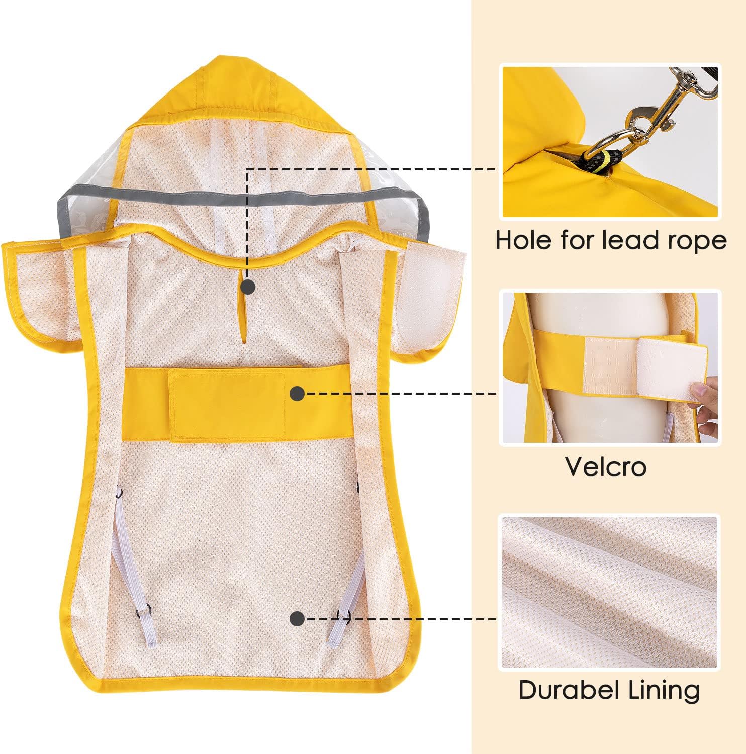 AUTOWT Waterproof Dog Raincoat, Clear Hooded Double Layer Dogs Rain Jacket for Small Medium Large Dogs, Dog Poncho with Reflective Strip Adjustable Velcro Straps and Storage Pocket - Image 6