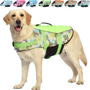 Hawaiian Sports Style Dog Life Jackets - Dog Lifesaver Vest with Rescue Handle for Swimming Boating and Adjustable Puppy Life Vests - Ripstop Life Jackets for Small Medium Large Dogs