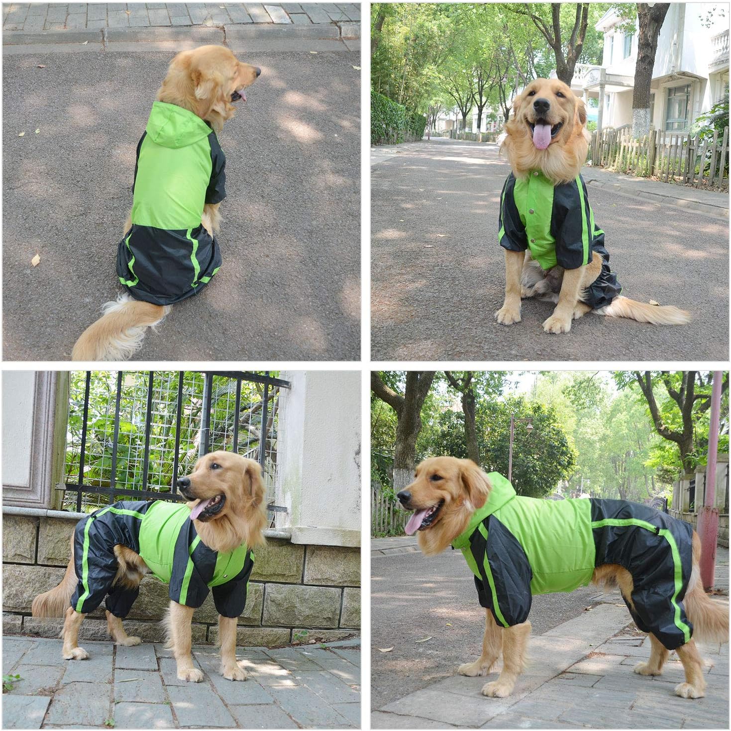 Lovelonglong Alaska Dog Hooded Raincoat, Golden Retriever Rain Jacket Poncho Waterproof Clothes with Hood Breathable 4 Feet Four Legs Rain Coats for Large Huge Dogs Green L-XL+ - Image 5
